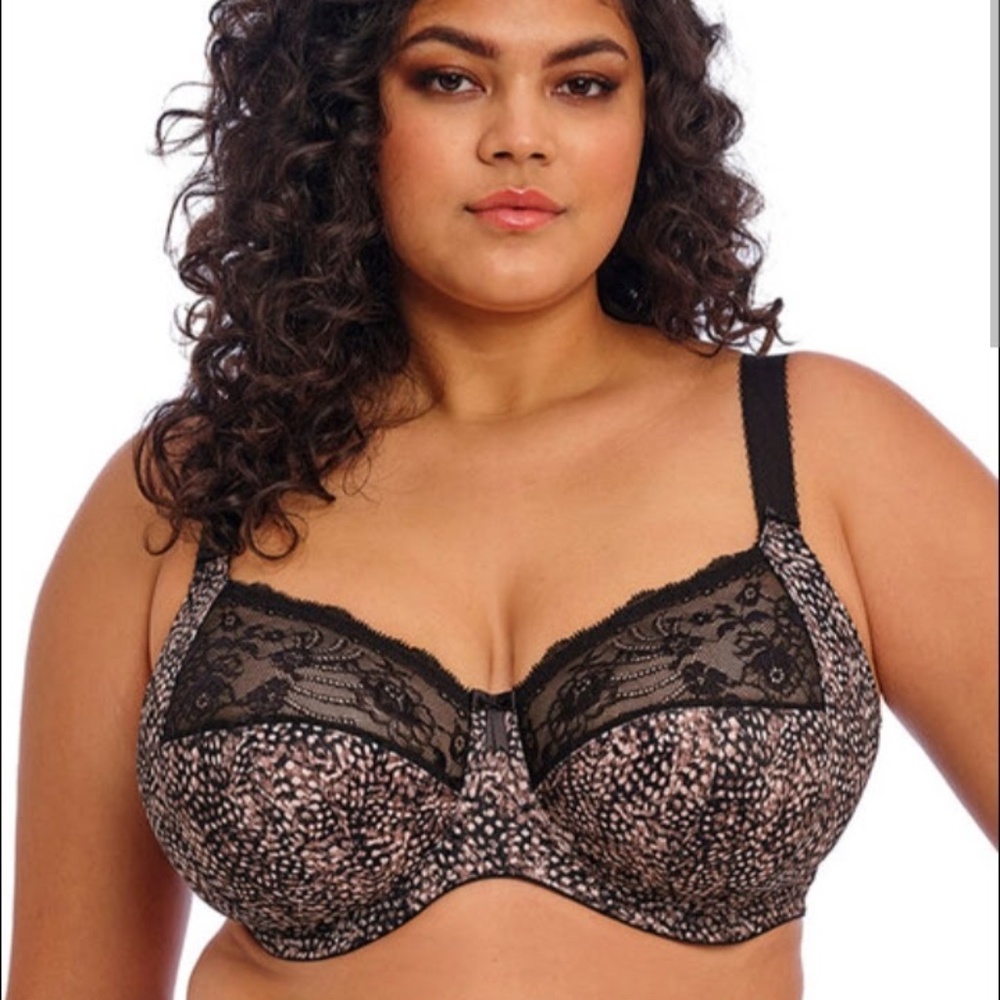 Elomi Morgan Print Stretch Banded  Bra Underwire Full Cup Lace Ebony Size 40 0